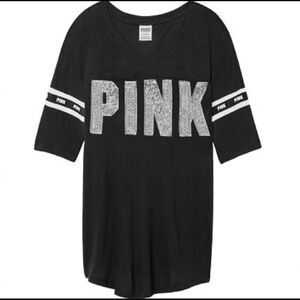 VS PINK V-Neck - Black With Silver Bling